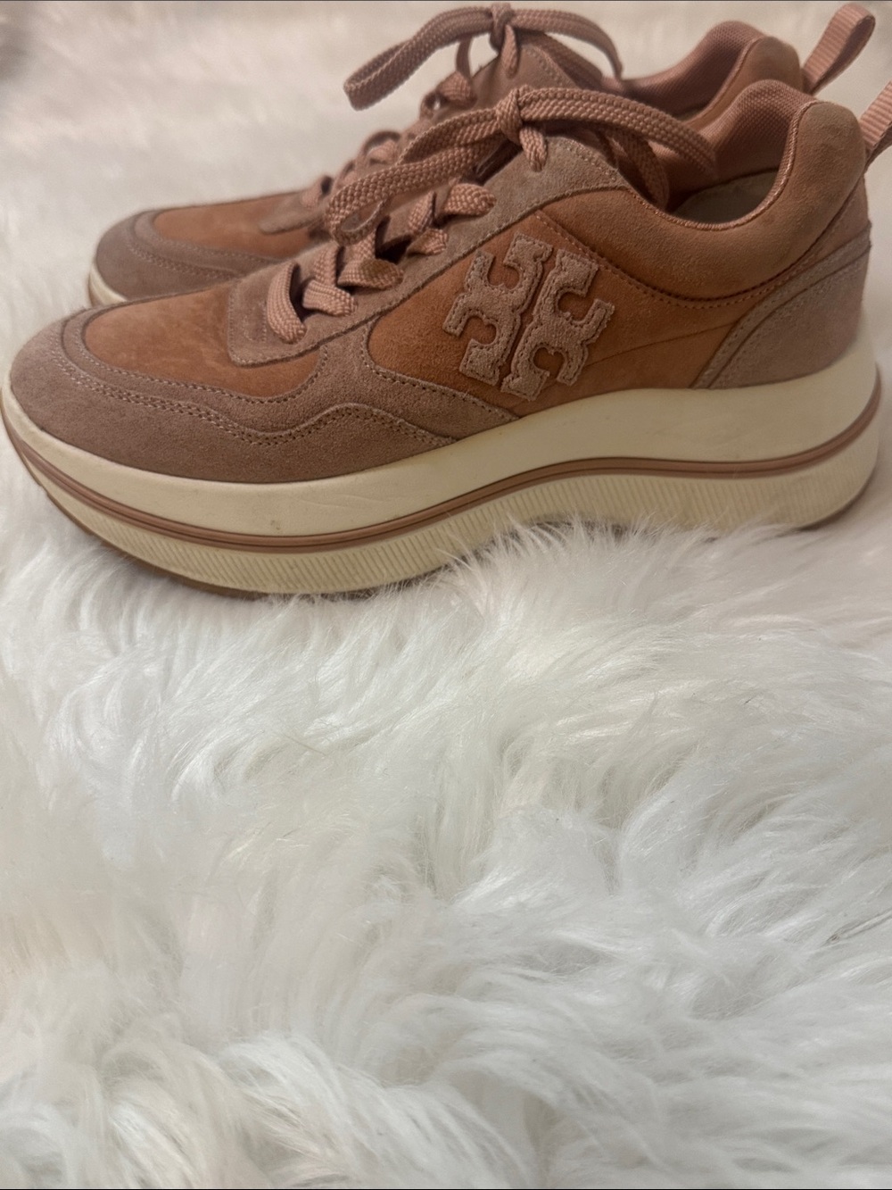 Tory Burch Suede & Leather Platform Sneaker in Blush